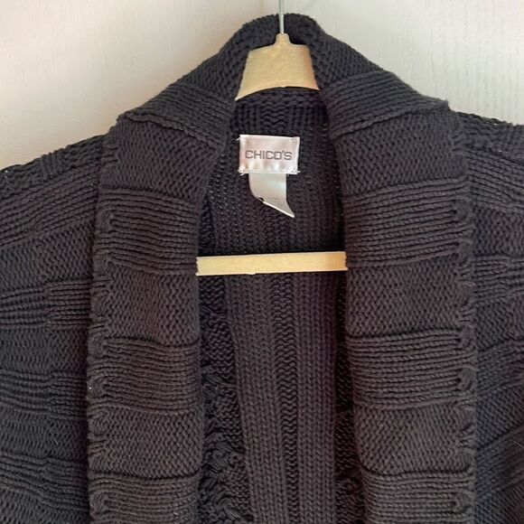Chicos Cable Knit Black Sweater Cardigan - Picture 2 of 7